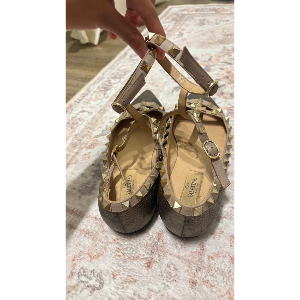 Valentino Women's Rockstud Metallic Leather Ballet Flats Ankle Strap Size 36.5 - Picture 5 of 9